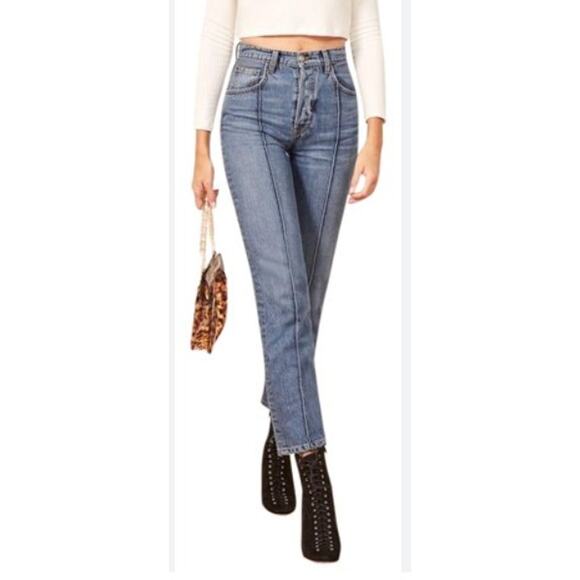 Reformation Blue Denim Celtic Cynthia High Pintuck Relaxed Fit Jeans Womens 26 - Picture 3 of 12